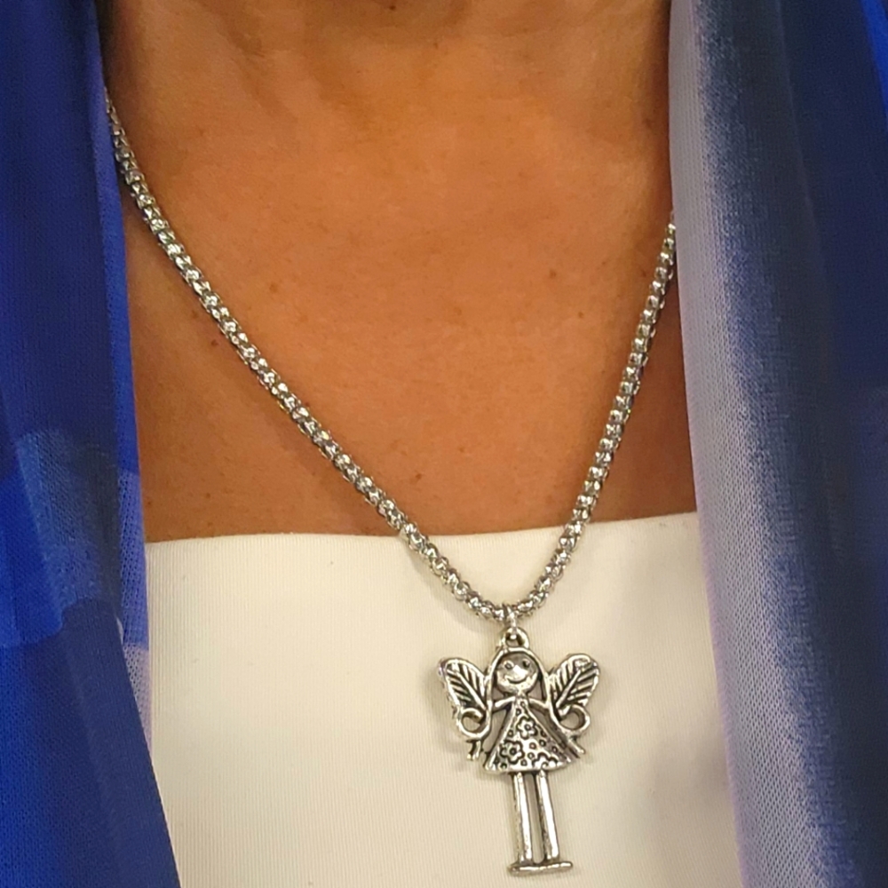 Silver Angel Pendant Necklace Set Created.